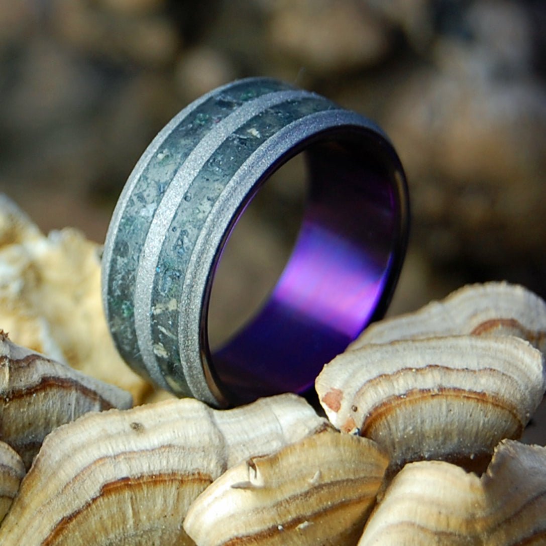 Armenian Obsidian Tomb Of Christ Purple | Men's Jerusalem Earth, Armenian Obsidian & Purple Wedding Ring - Minter and Richter Designs