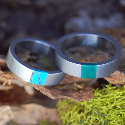 ARRANT TRUTH IN JADE & TURQUOISE | Titanium, Turquoise & Jade Stone Wedding Rings - Unique Wedding Rings Set - Minter and Richter Designs