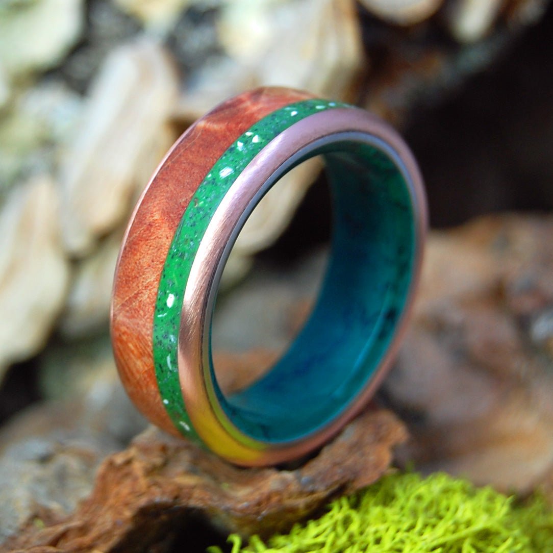 Assateague Dreams | Men's Assateague Beach Sand, Brown Box Elder Wood & Titanium Wedding Ring - Minter and Richter Designs