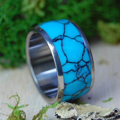 Atlantis Wide | Men's Turquoise Stone & Titanium Wedding Ring - Minter and Richter Designs