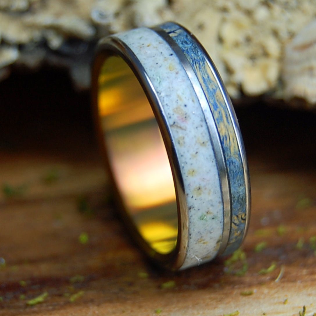 BAHIA HONDA BLUE | Men's Beach Sand, Wood & Titanium Wedding Ring - Minter and Richter Designs