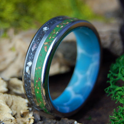 BASEBALL & BEACHIN' | Men's Miami Beach Sand, Larimar Stone & Titanium Wedding Ring - Minter and Richter Designs