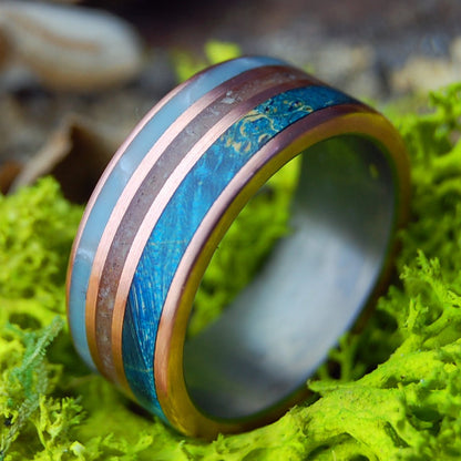 BEAR CLAW WIDE | Men's Blue Box Elder Wood, Bear Claw, Larimar Stone & Titanium Wedding Ring - Minter and Richter Designs