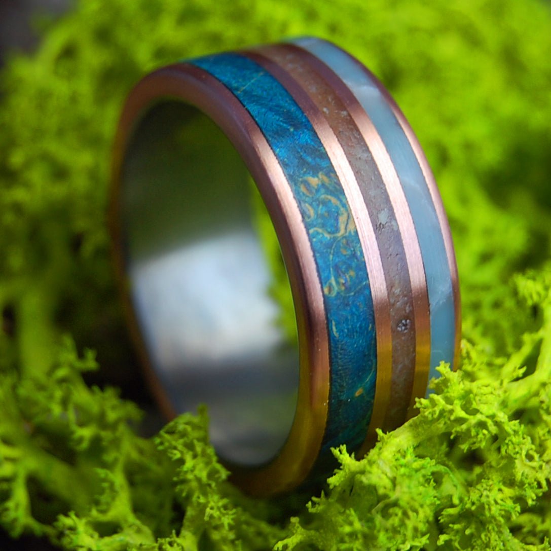 BEAR CLAW WIDE | Men's Blue Box Elder Wood, Bear Claw, Larimar Stone & Titanium Wedding Ring - Minter and Richter Designs