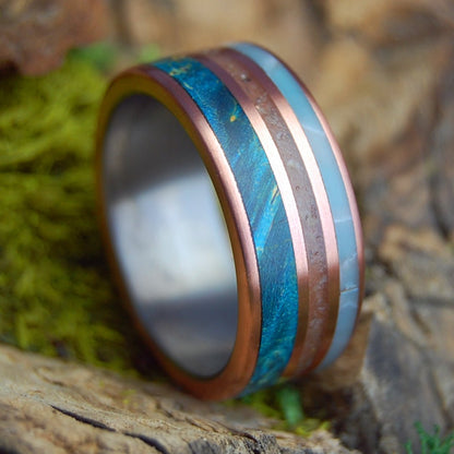 BEAR CLAW WIDE | Men's Blue Box Elder Wood, Bear Claw, Larimar Stone & Titanium Wedding Ring - Minter and Richter Designs