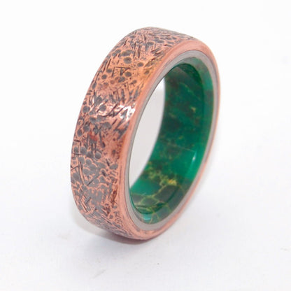Beaten Egyptian Jade | Men's Copper, Jade & Titanium Wedding Ring - Minter and Richter Designs