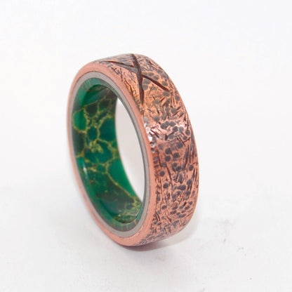 Beaten Egyptian Jade | Men's Copper, Jade & Titanium Wedding Ring - Minter and Richter Designs