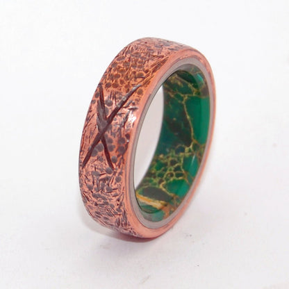 Beaten Egyptian Jade | Men's Copper, Jade & Titanium Wedding Ring - Minter and Richter Designs