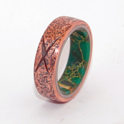 Beaten Egyptian Jade | Men's Copper, Jade & Titanium Wedding Ring