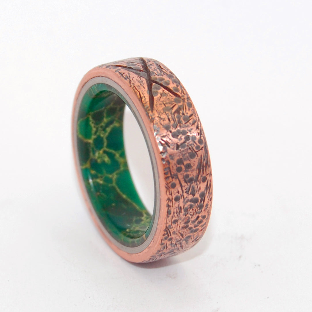 Beaten Egyptian Jade | Men's Copper, Jade & Titanium Wedding Ring