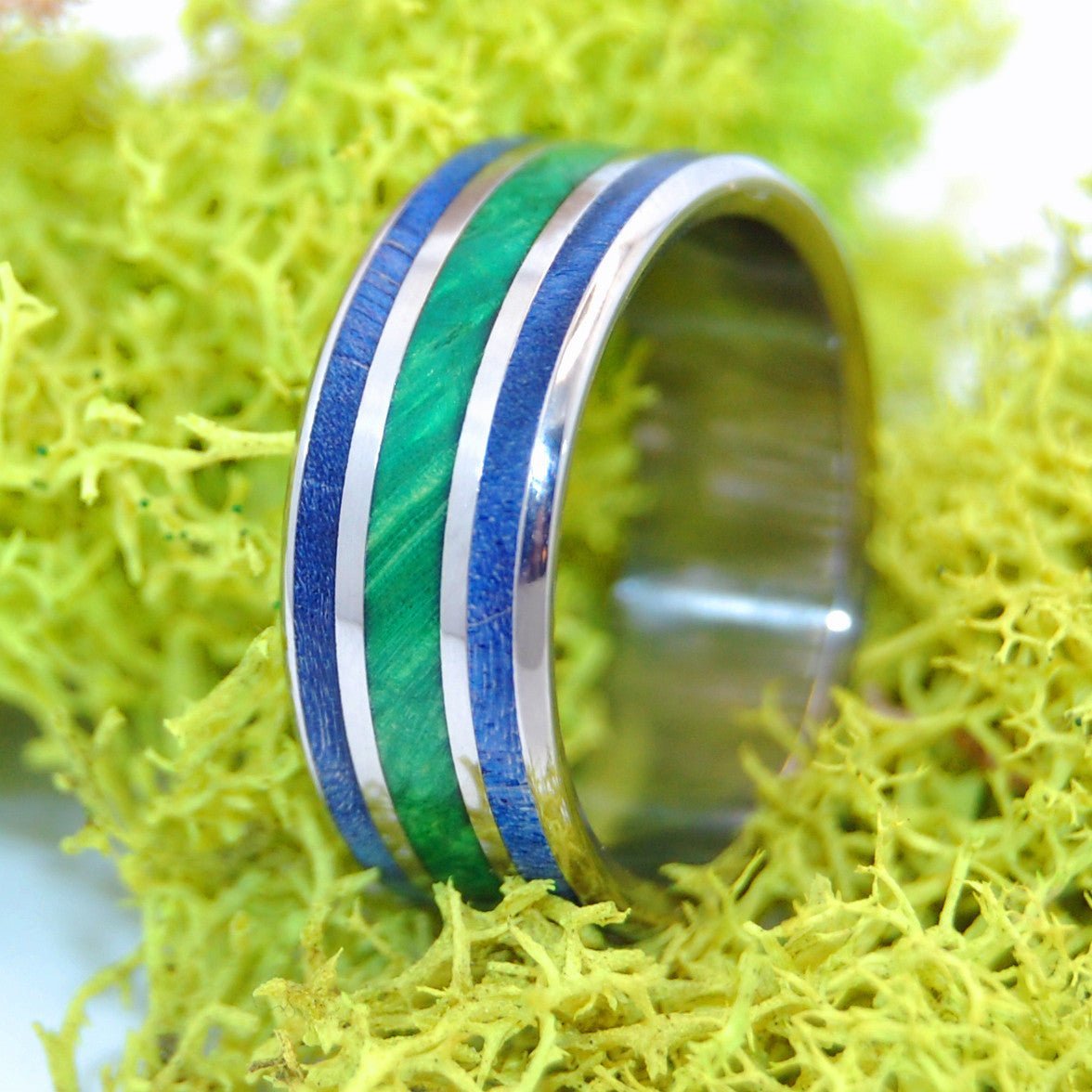 Between Oceans | Men's Blue Box Elder Wood & Titanium Wedding Ring - Minter and Richter Designs