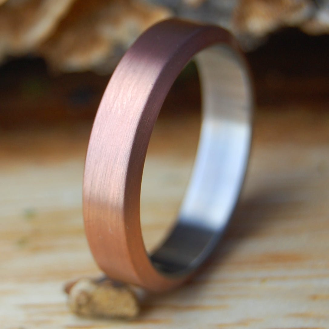 BEVELED COPPER GOD | Men's Copper, Satin & Titanium Wedding Ring - Minter and Richter Designs