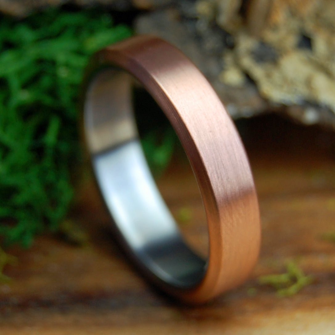 BEVELED COPPER GOD | Men's Copper, Satin & Titanium Wedding Ring - Minter and Richter Designs