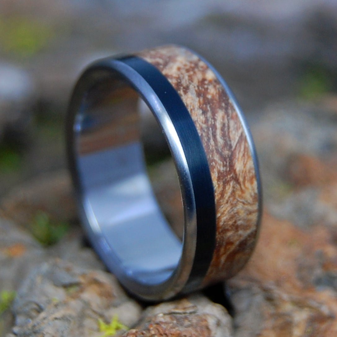 BISON THROUGH THE MAPLES I | Men's Bison Horn, Dark Maple & Titanium Wedding Ring - Minter and Richter Designs