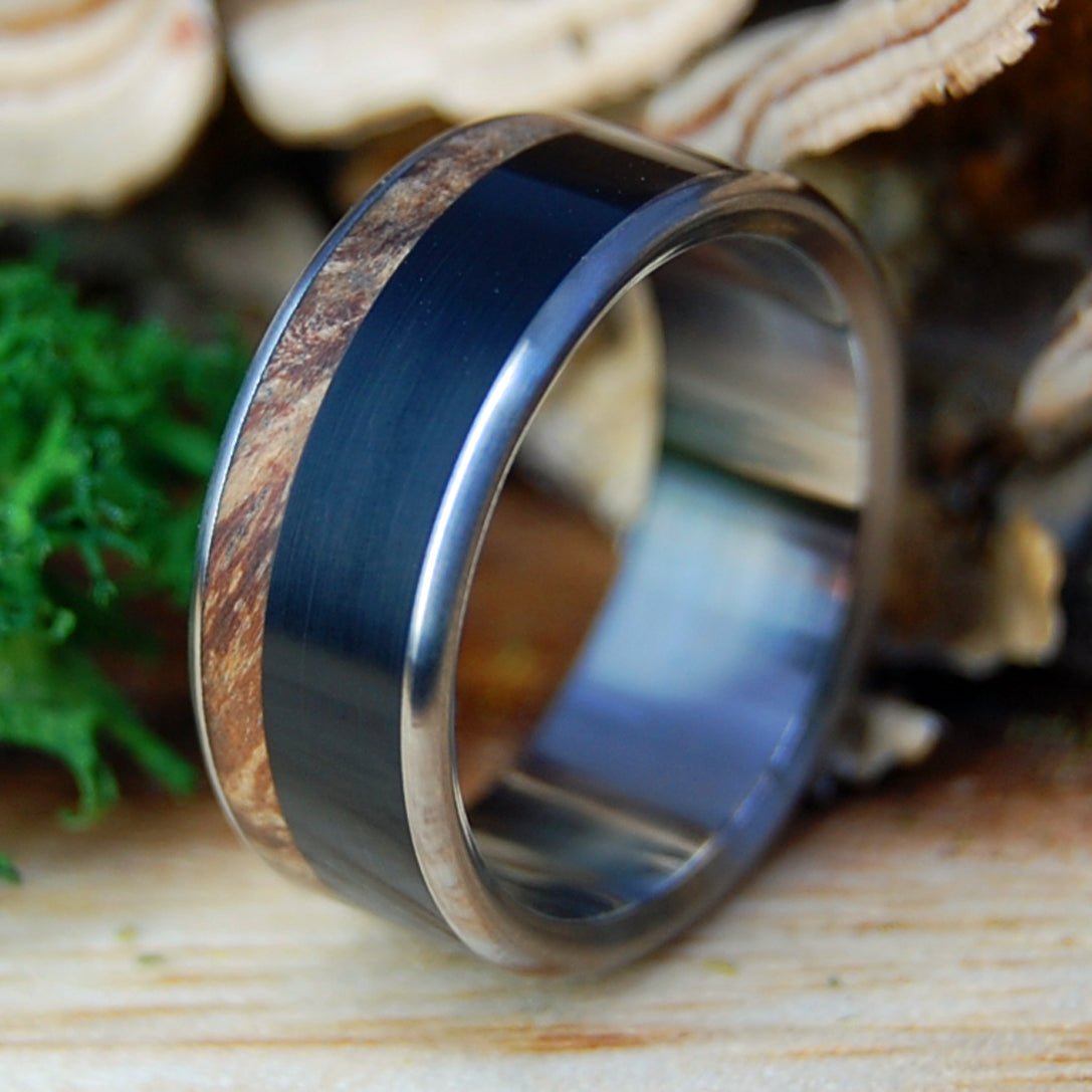 BISON THROUGH THE MAPLES II | Men's Bison Horn, Dark Maple & Titanium Wedding Ring - Minter and Richter Designs