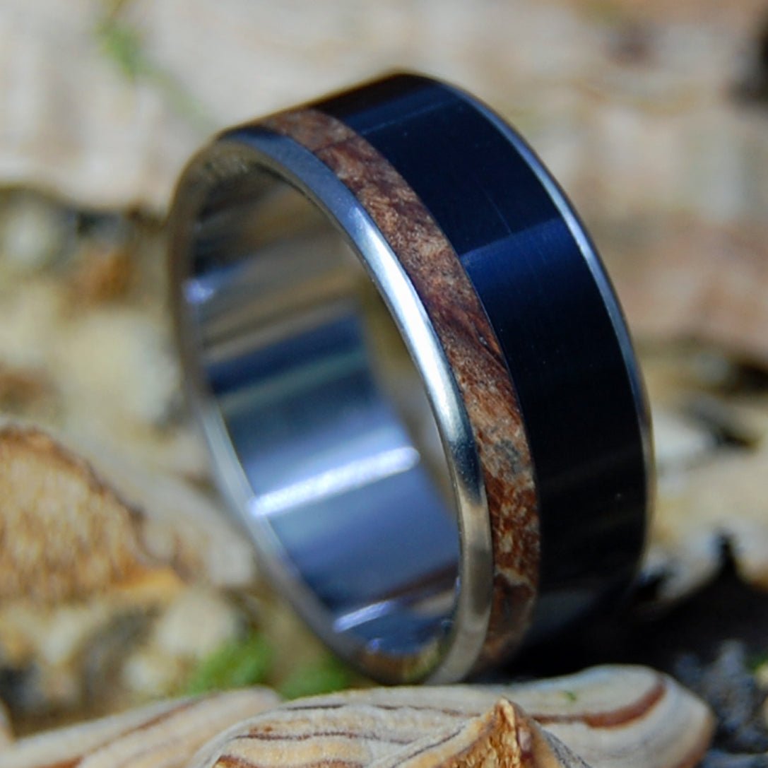 BISON THROUGH THE MAPLES II | Men's Bison Horn, Dark Maple & Titanium Wedding Ring - Minter and Richter Designs