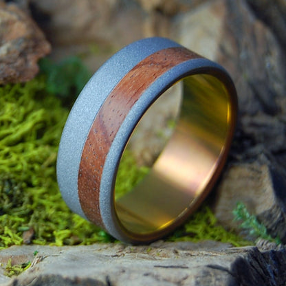 BLASTED REDWOOD SUNSET | Men's Redwood Burl & Titanium Wedding Ring - Minter and Richter Designs