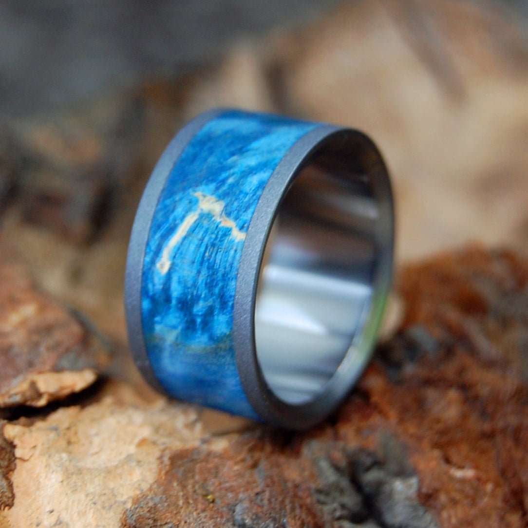 Blasted Starry | Men's Blue Box Elder Wood & Sandblasted Titanium Wedding Ring - Minter and Richter Designs