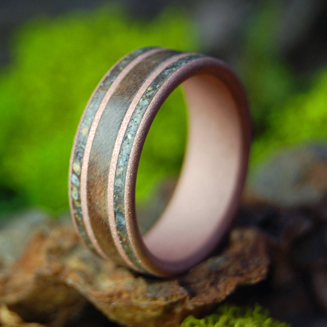 Blasted Walnut Beach Sand & Copper | Walnut Wood, Beach Sand, Copper & Titanium Wedding Ring - Minter and Richter Designs