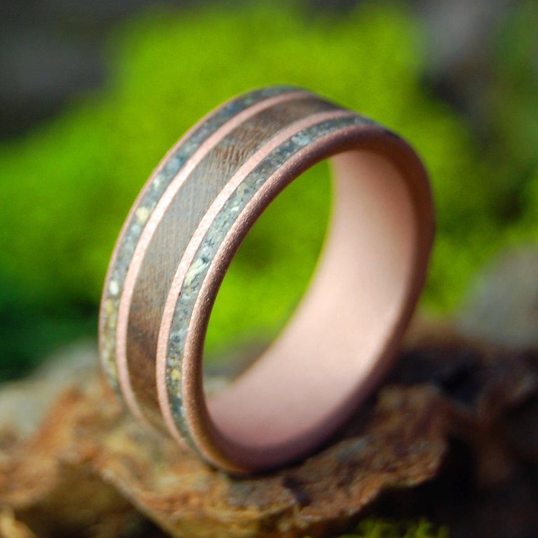 Blasted Walnut Beach Sand & Copper | Walnut Wood, Beach Sand, Copper & Titanium Wedding Ring - Minter and Richter Designs