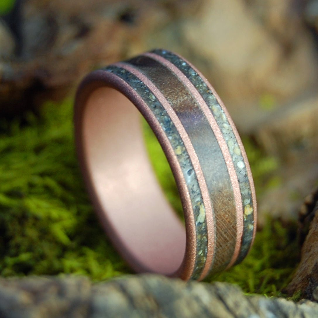 Blasted Walnut Beach Sand & Copper | Walnut Wood, Beach Sand, Copper & Titanium Wedding Ring - Minter and Richter Designs