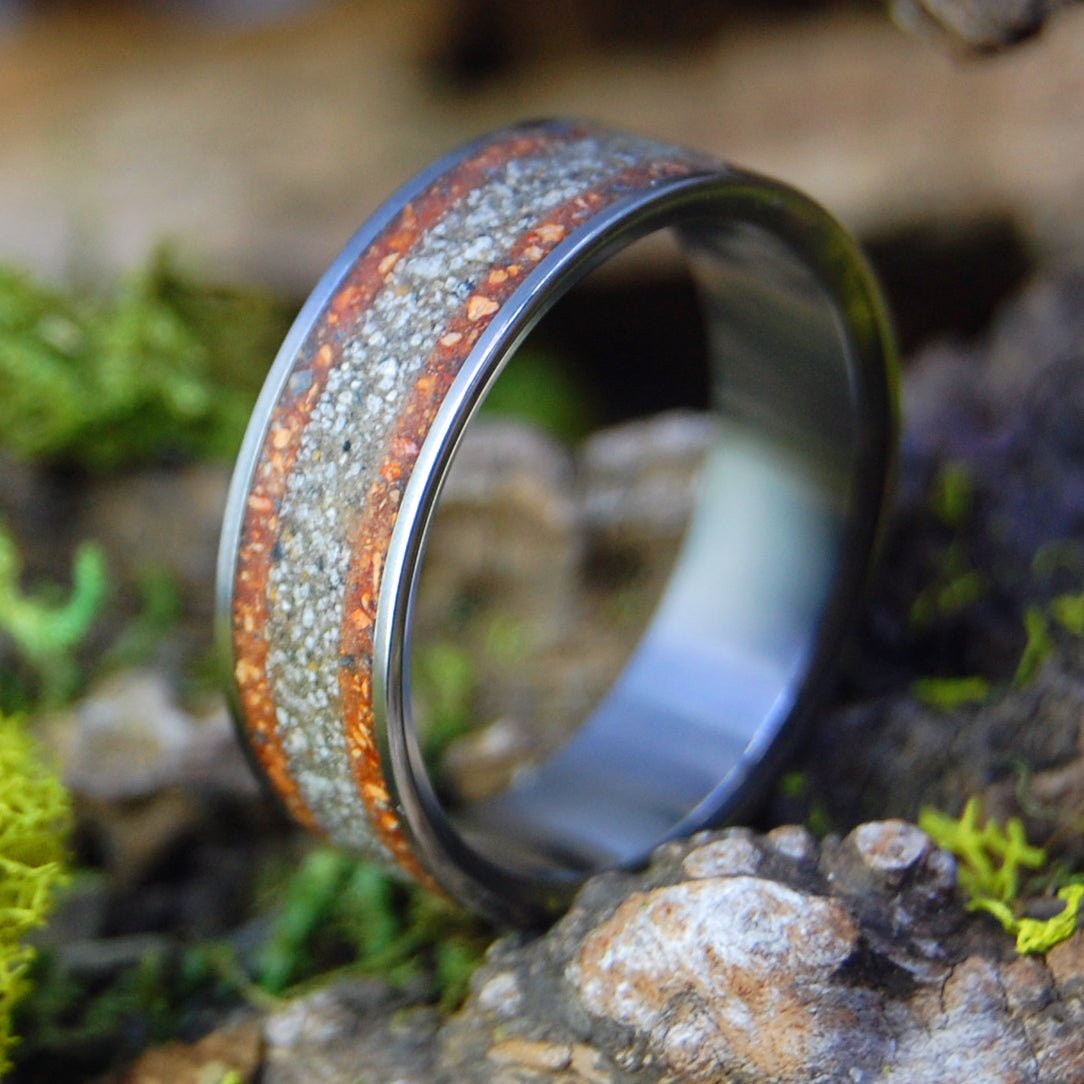 Block Island & Fenway | Men's Pitchers Mound Dirt, Beach Sand & Titanium Wedding Ring - Minter and Richter Designs