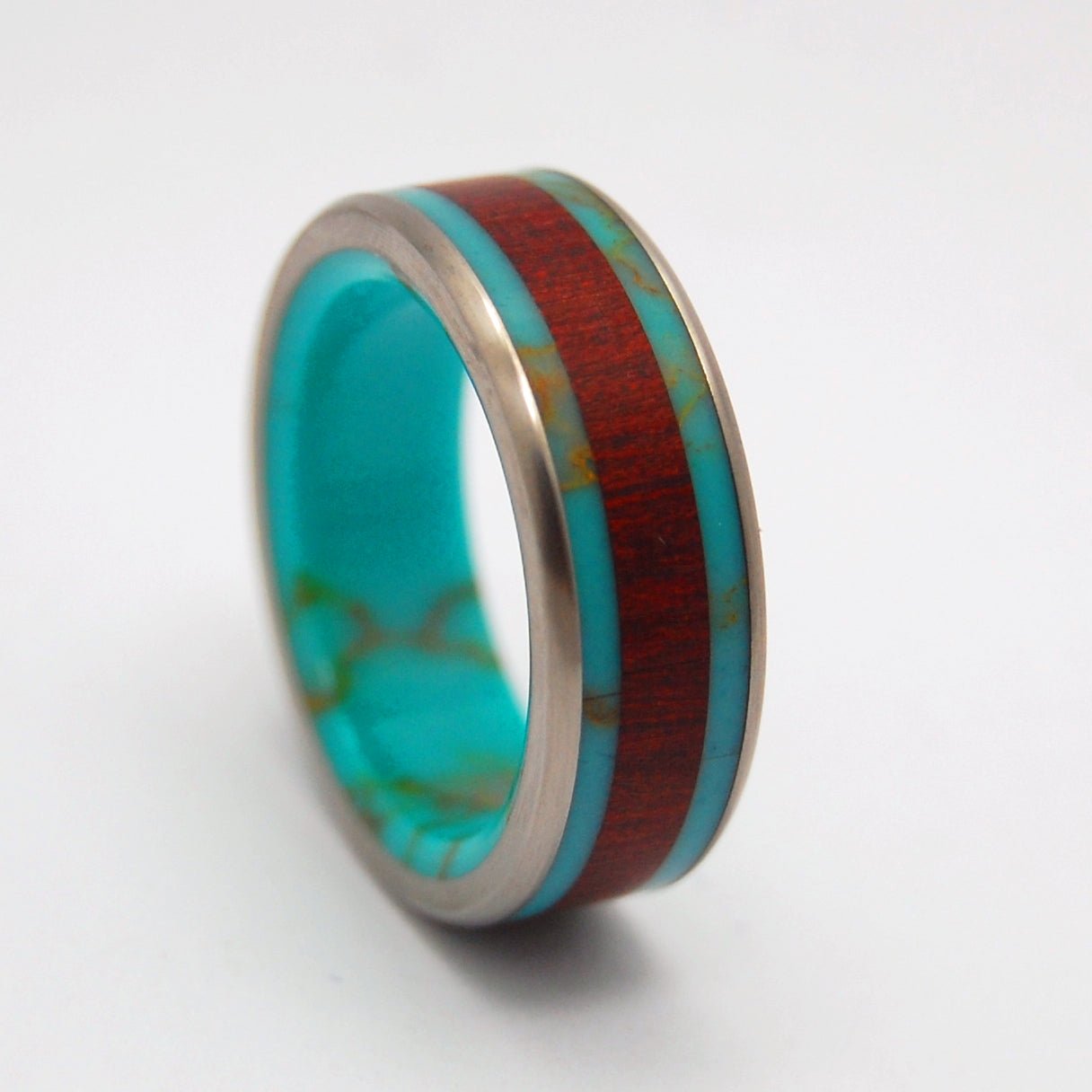 Blood & Gold | Men's Tibetan Turquoise, Blood Wood & Titanium Wedding Ring - Minter and Richter Designs