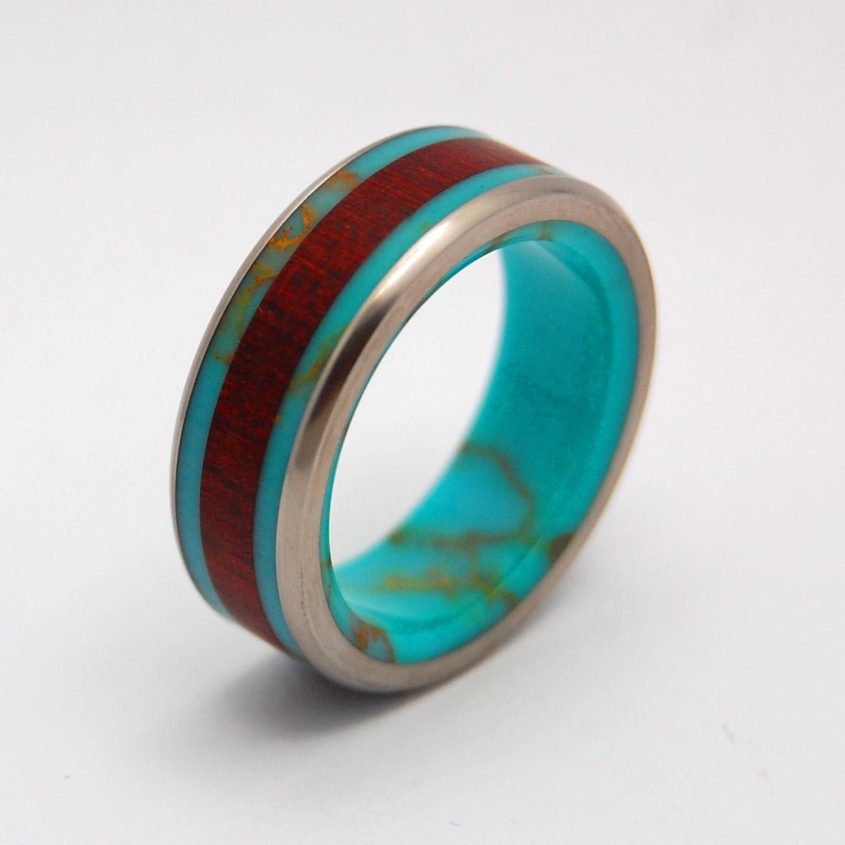 Blood & Gold | Men's Tibetan Turquoise, Blood Wood & Titanium Wedding Ring - Minter and Richter Designs