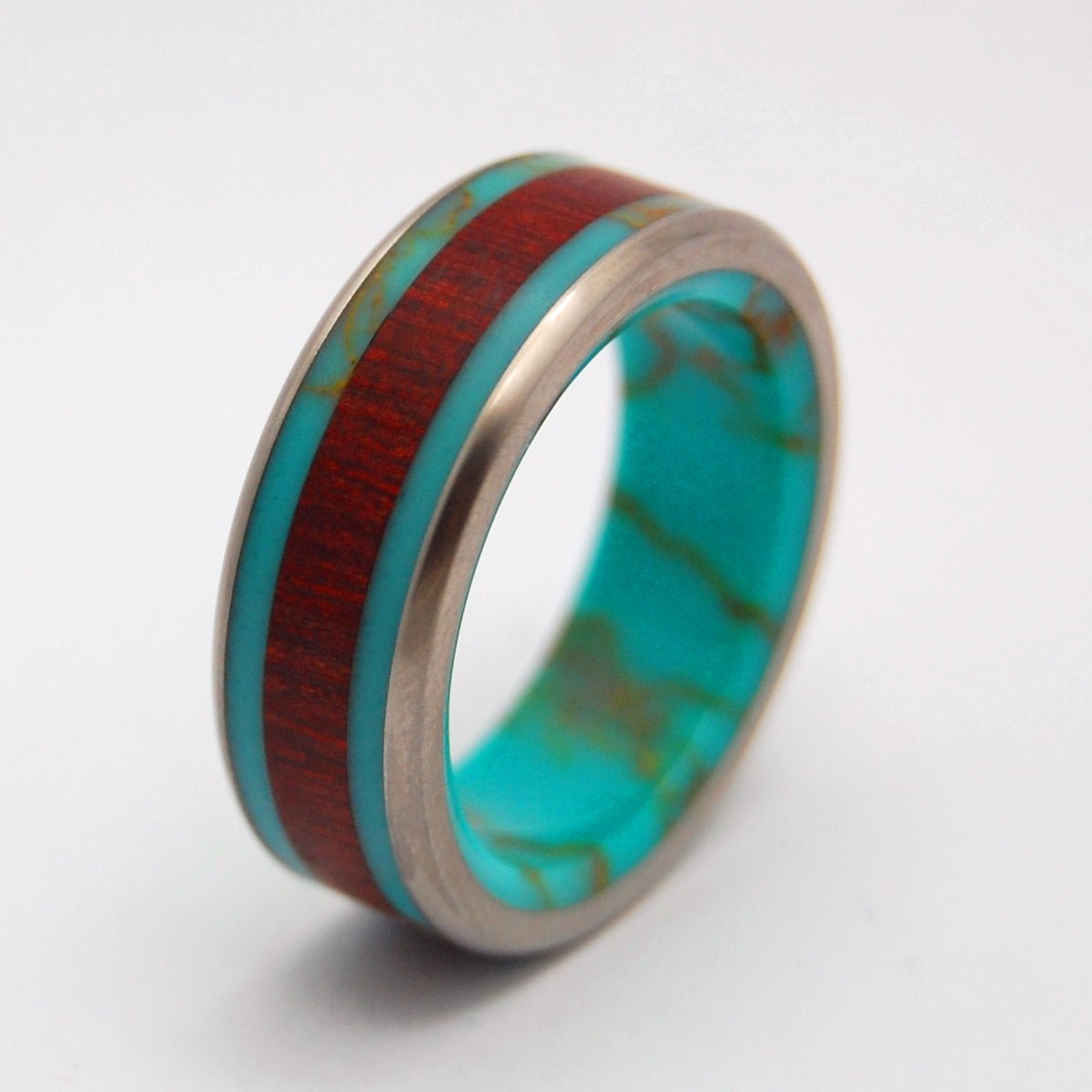 Blood & Gold | Men's Tibetan Turquoise, Blood Wood & Titanium Wedding Ring - Minter and Richter Designs