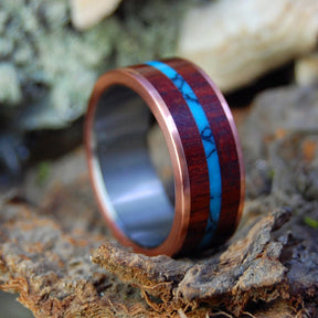 ARIZONA BLOOD | Bloodwood & Turquoise Copper Titanium Wedding Rings - Minter and Richter Designs