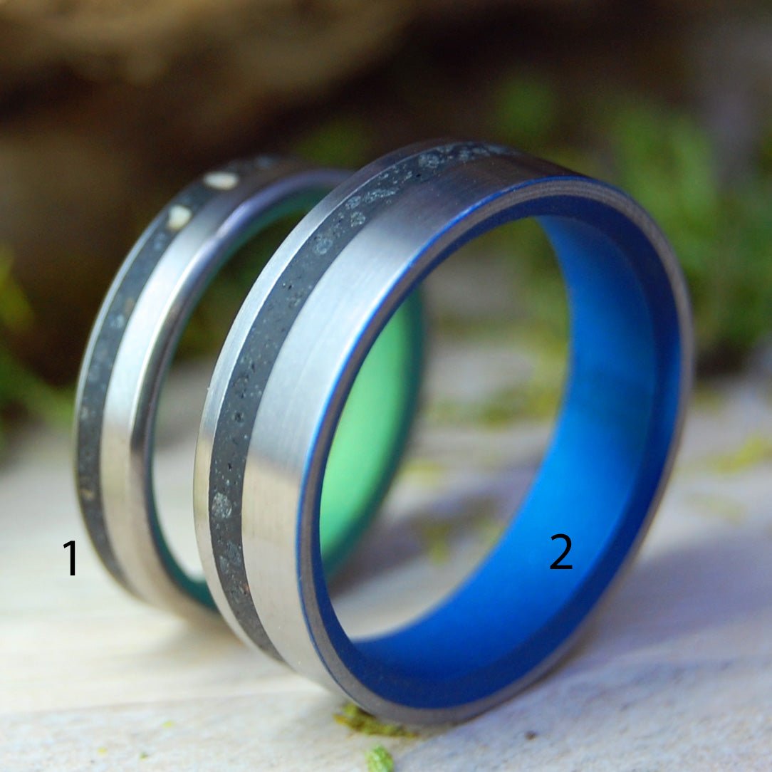 Blue And Green Starlit Night On Vik Beach| Icelandic Volcanic Beach Sand And Lava - Unique Wedding Ring - Minter and Richter Designs