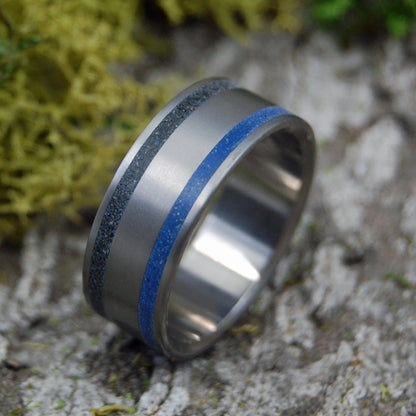 Blue Black Iceland | Size 9.75 At 7.9mm | Icelandic Beach Sand | Unique Mens Wedding Bands | On Sale - Minter and Richter Designs