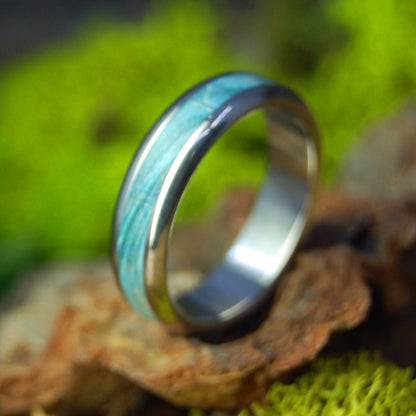 Blue Box Elder | Size 5.25 At 4.8mm | Blue Wood | Unique Wedding Band | On Sale - Minter and Richter Designs