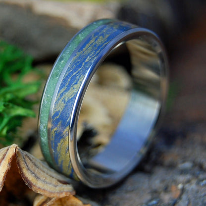 BLUE BRONZE CONNEMARA | Blue Bronze Mokume Gane, Connemara Marble Wedding Ring - Minter and Richter Designs