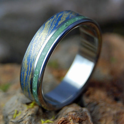 BLUE BRONZE CONNEMARA | Blue Bronze Mokume Gane, Connemara Marble Wedding Ring - Minter and Richter Designs