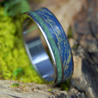 BLUE BRONZE CONNEMARA | Blue Bronze Mokume Gane, Connemara Marble Wedding Ring - Minter and Richter Designs