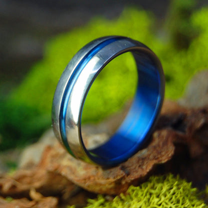 Blue Domed Signature Band | Size 9.25 At 6.4mm | Titanium Wedding Ring | On Sale - Minter and Richter Designs