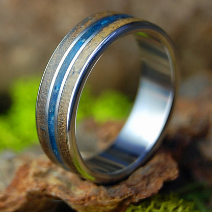 Blue Dress & Boat Dreams | Men's Blue Dress Fabric, Teak & Titanium Wedding Ring - Minter and Richter Designs