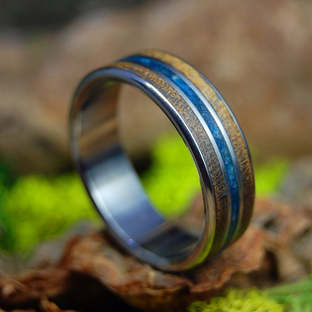 Blue Dress & Boat Dreams | Men's Blue Dress Fabric, Teak & Titanium Wedding Ring - Minter and Richter Designs