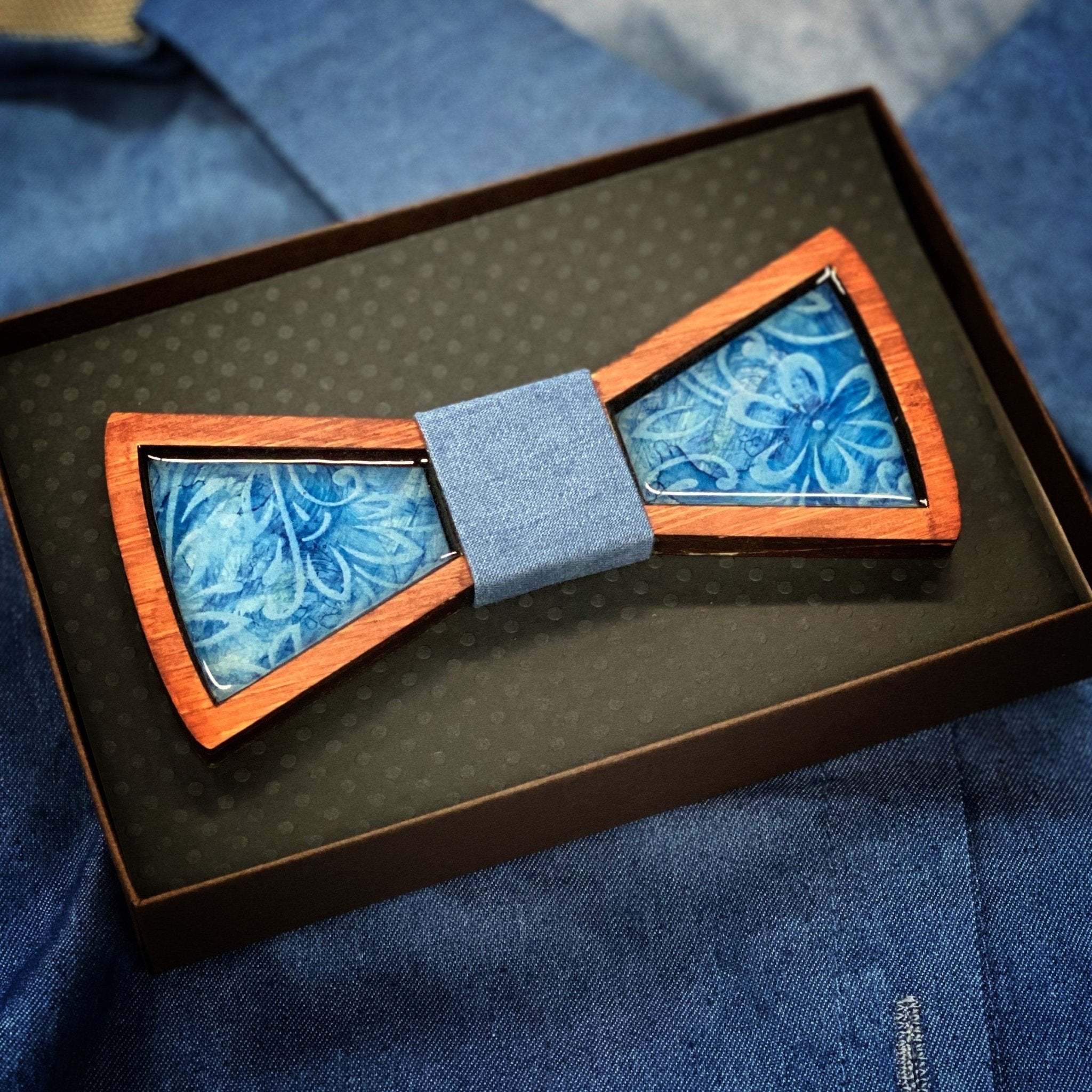 Blue Floral Bow Tie | Handmade Bamboo Bow Tie - Wedding Gift - Groomsmen Gift - Fathers Day - Minter and Richter Designs