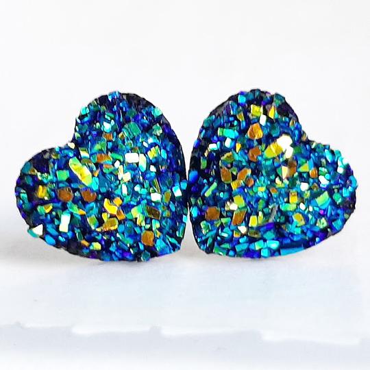 Blue Gold Druzy Heart Stud EarRing | EarRing - Titanium And Resin EarRing - Valentines Day - Minter and Richter Designs