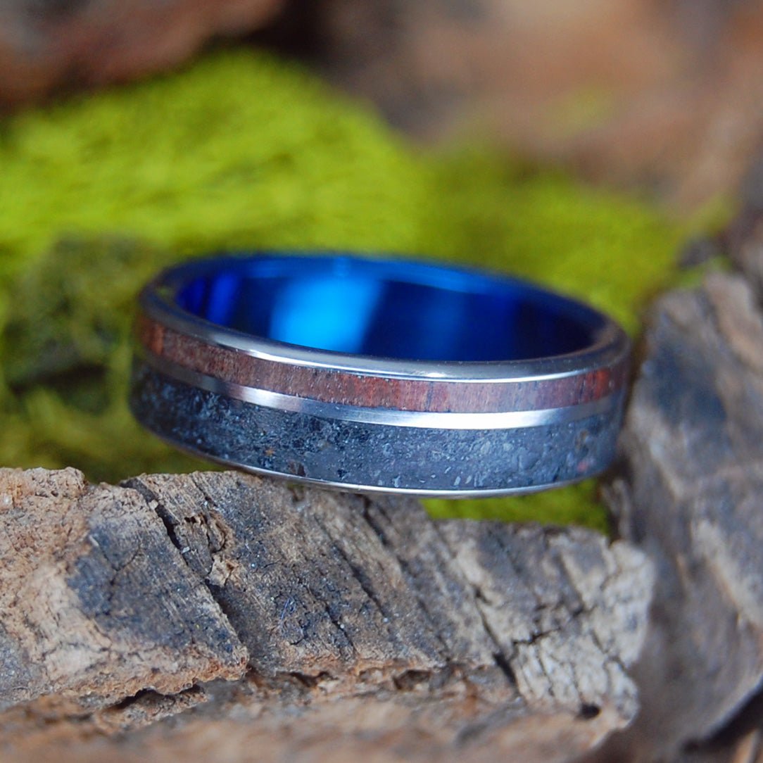 Blue Icelandic Heart | Men's Beach Sand, Koa Wood & Titanium Wedding Ring - Minter and Richter Designs