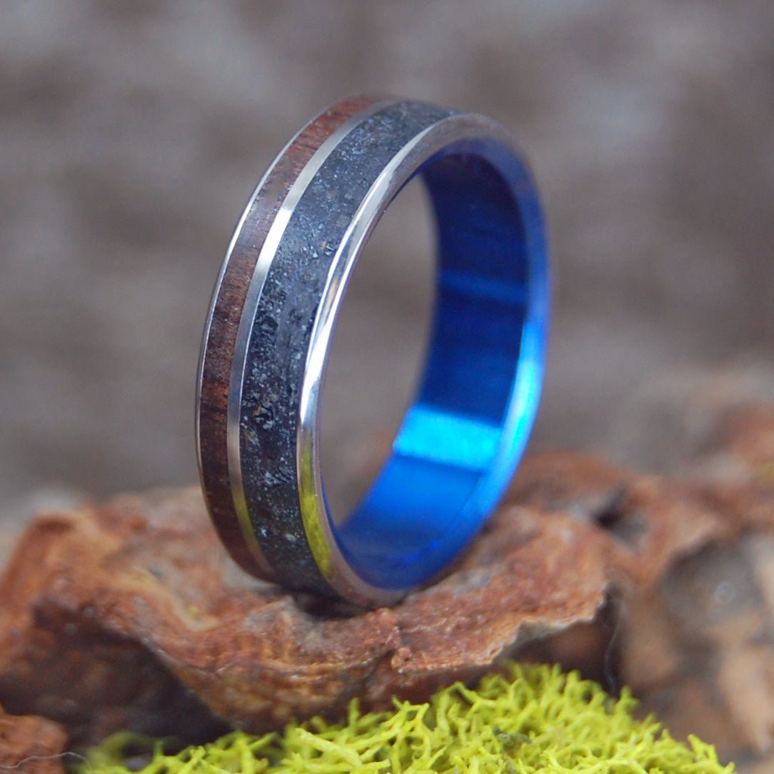 Blue Icelandic Heart | Men's Beach Sand, Koa Wood & Titanium Wedding Ring - Minter and Richter Designs