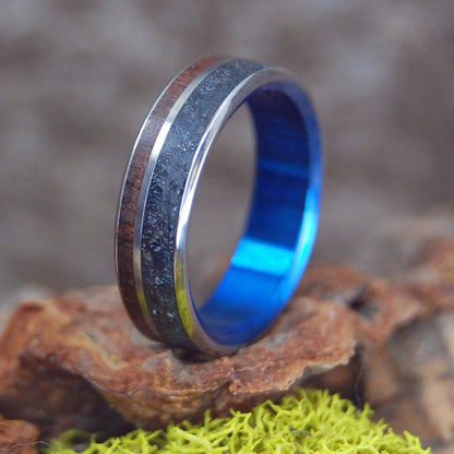 Blue Icelandic Heart | Men's Beach Sand, Koa Wood & Titanium Wedding Ring - Minter and Richter Designs