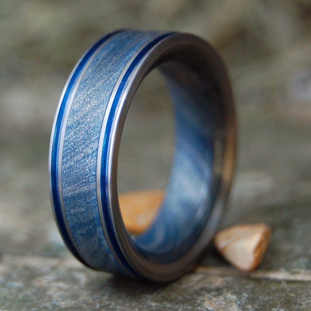 Blue Japan | Men's Blue Silver Mokume Gane & Titanium Wedding Ring - Minter and Richter Designs