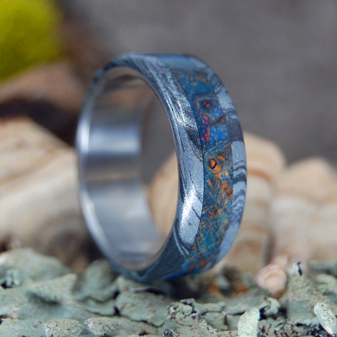 Blue Maple Greek God | Men's Blue Maple Wood, Black M3 Titanium & Titanium Wedding Ring - Minter and Richter Designs