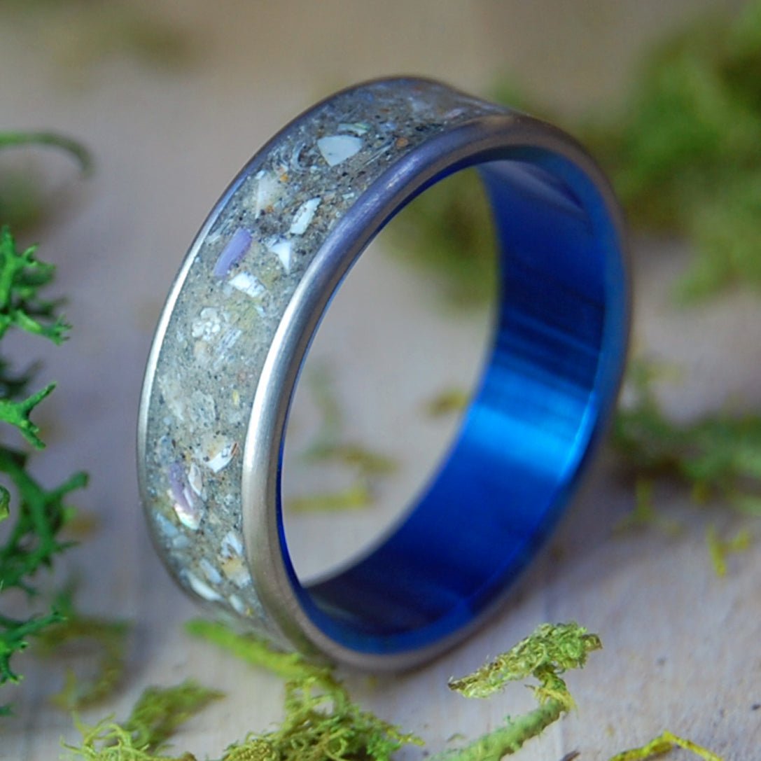 Blue Rican Dinosaur | Men's Dinosaur Teeth, Dinosaur Bone, Costa Rican Sand & Titanium Wedding Ring - Minter and Richter Designs