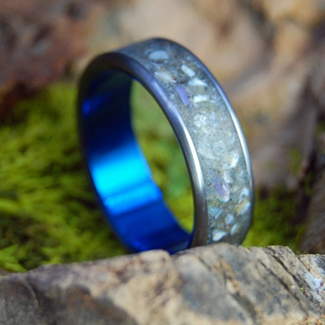 Blue Rican Dinosaur | Men's Dinosaur Teeth, Dinosaur Bone, Costa Rican Sand & Titanium Wedding Ring - Minter and Richter Designs