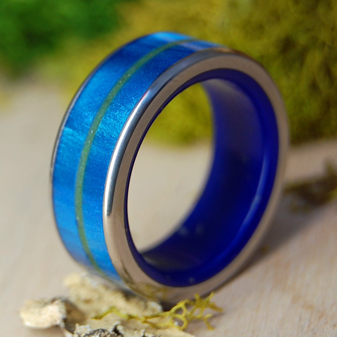 Blue Sea of Connemara Ireland | Men's Blue Marbled Opalescent, Lapis Lazuli, Connemara Marble & Titanium Wedding Ring - Minter and Richter Designs