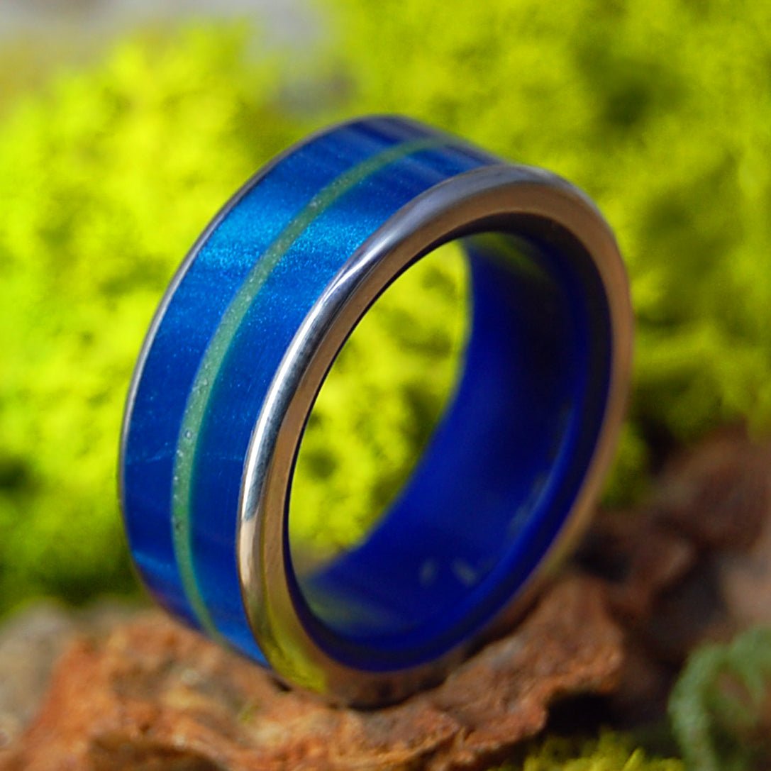 Blue Sea of Connemara Ireland | Men's Blue Marbled Opalescent, Lapis Lazuli, Connemara Marble & Titanium Wedding Ring - Minter and Richter Designs